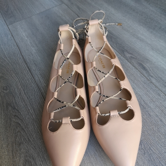 Coach Justine Leather Ghillie Lace Up Pointed Toe Ballet Flat in Nude - Picture 10 of 16